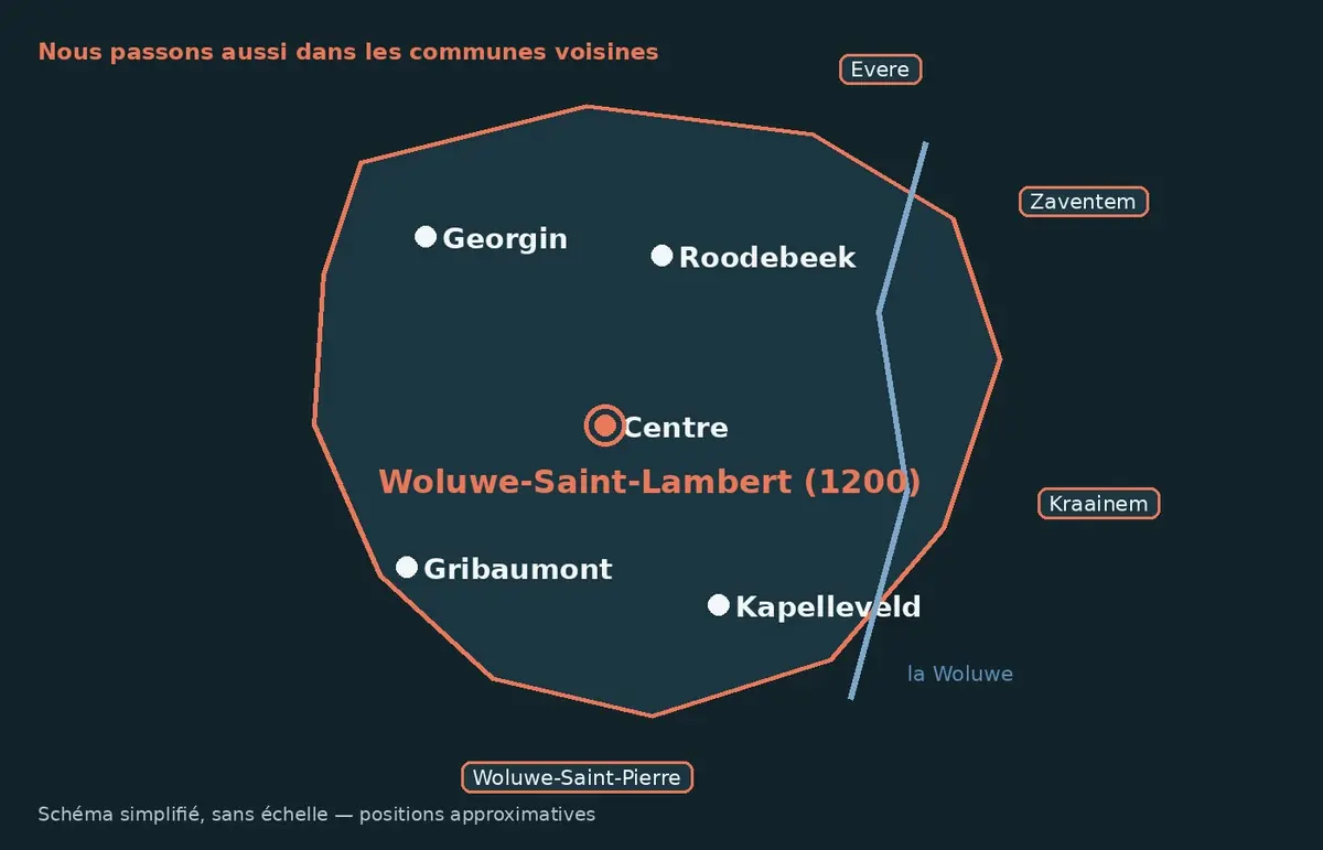 Plan simplifié de Woluwe-Saint-Lambert et de ses quartiers, sans échelle
